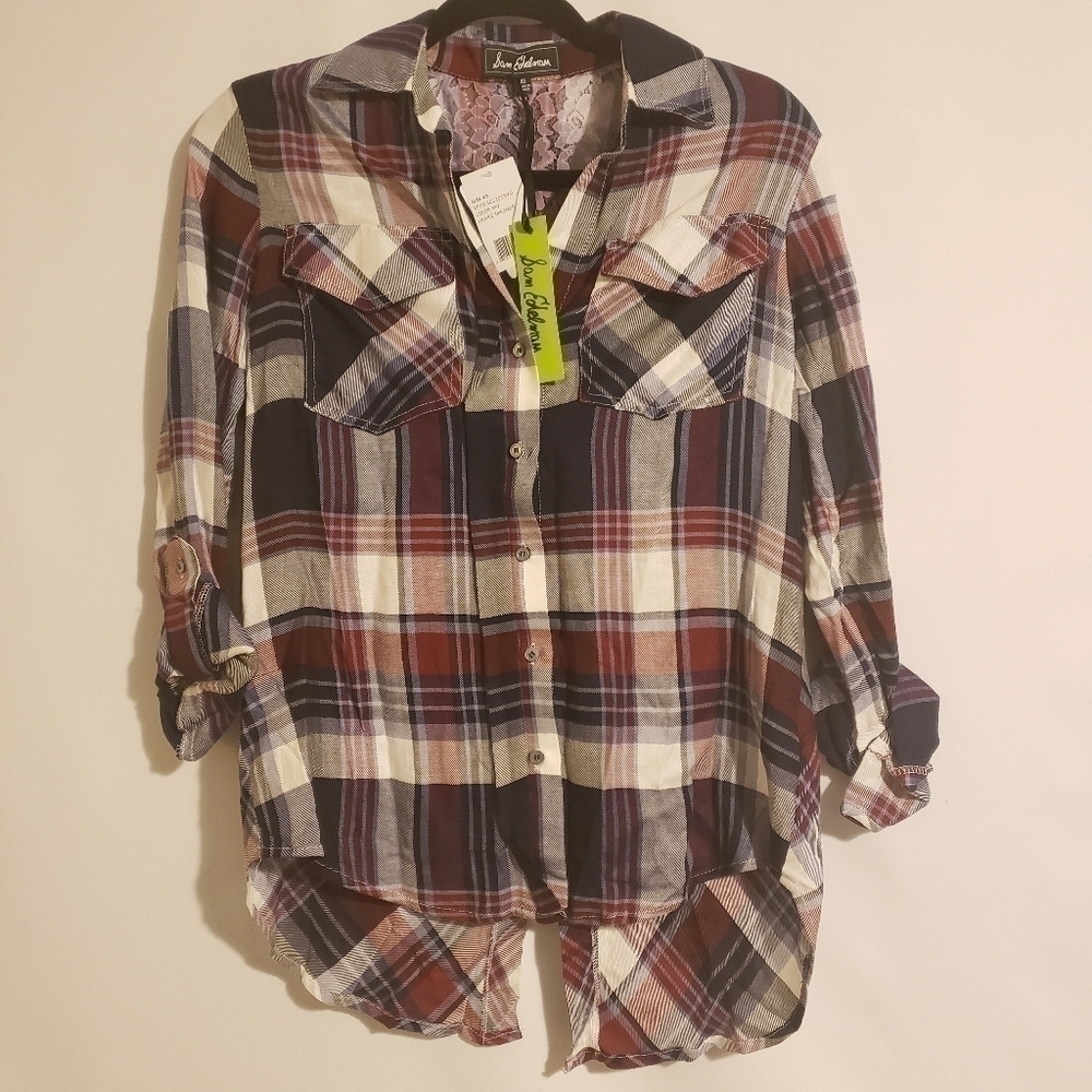 NWT Sam Edelman Riley Lace Back Plaid Shirt - Picture 6 of 10